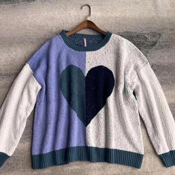 Free People Sweaters - Free People Heart Love Sweater Blue Combo